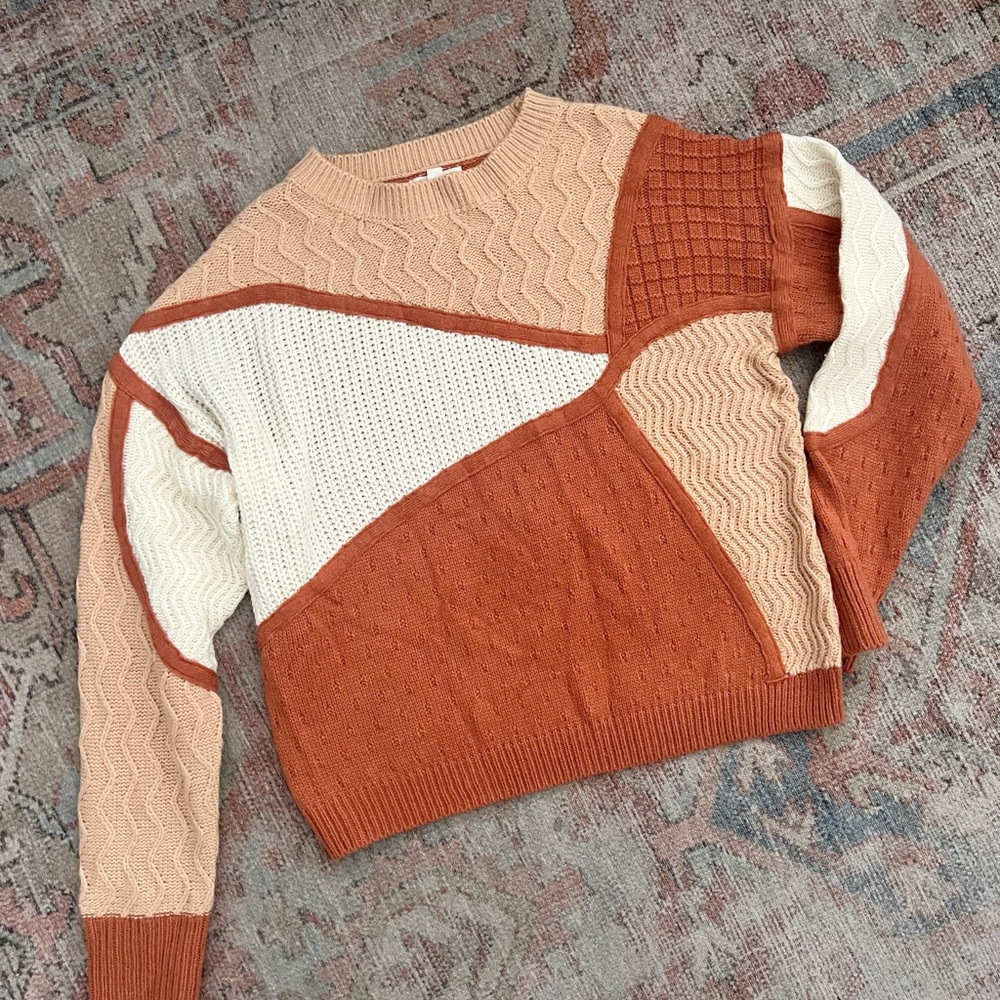 Tea n Rose Cream and Orange Crew Neck Sweater
